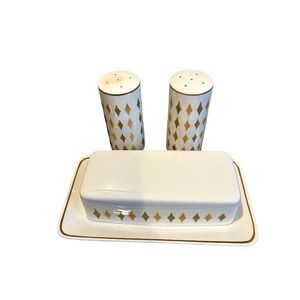 Mikasa China SAFARI 3072- Butter Dish and Salt and Pepper Shakers-Vintage Design